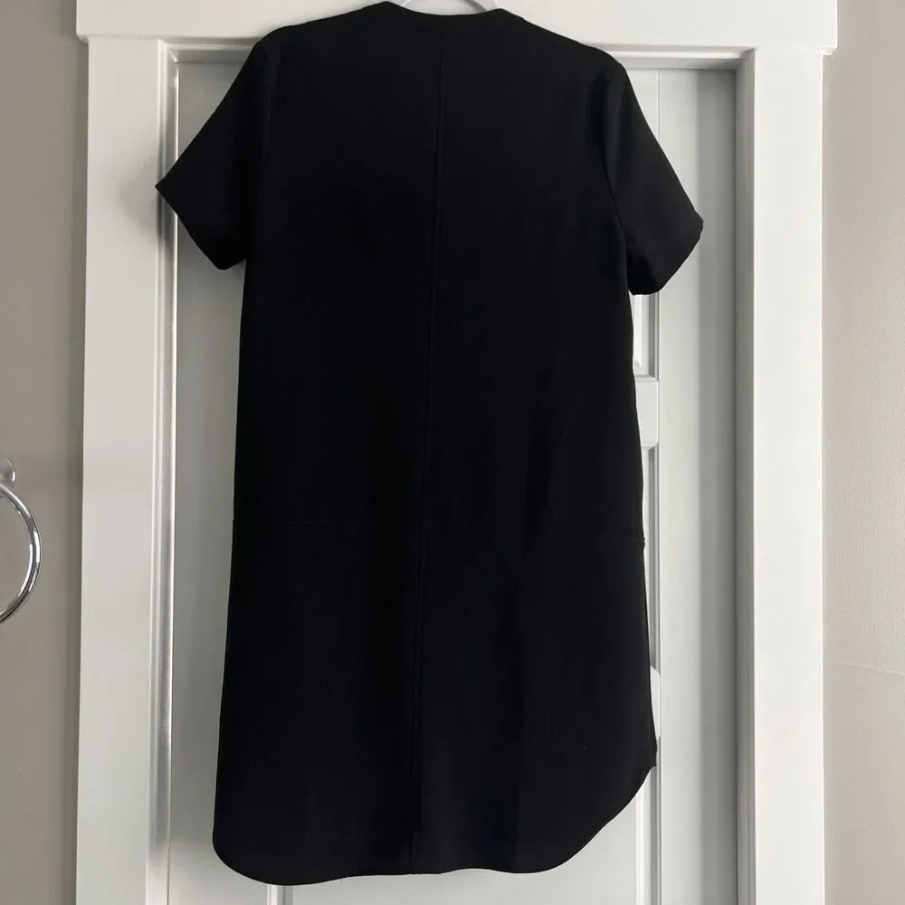Lush Hailey Crepe Dress Shift V-Neck Short Sleeve Black Curved Hem Large - Picture 6 of 7
